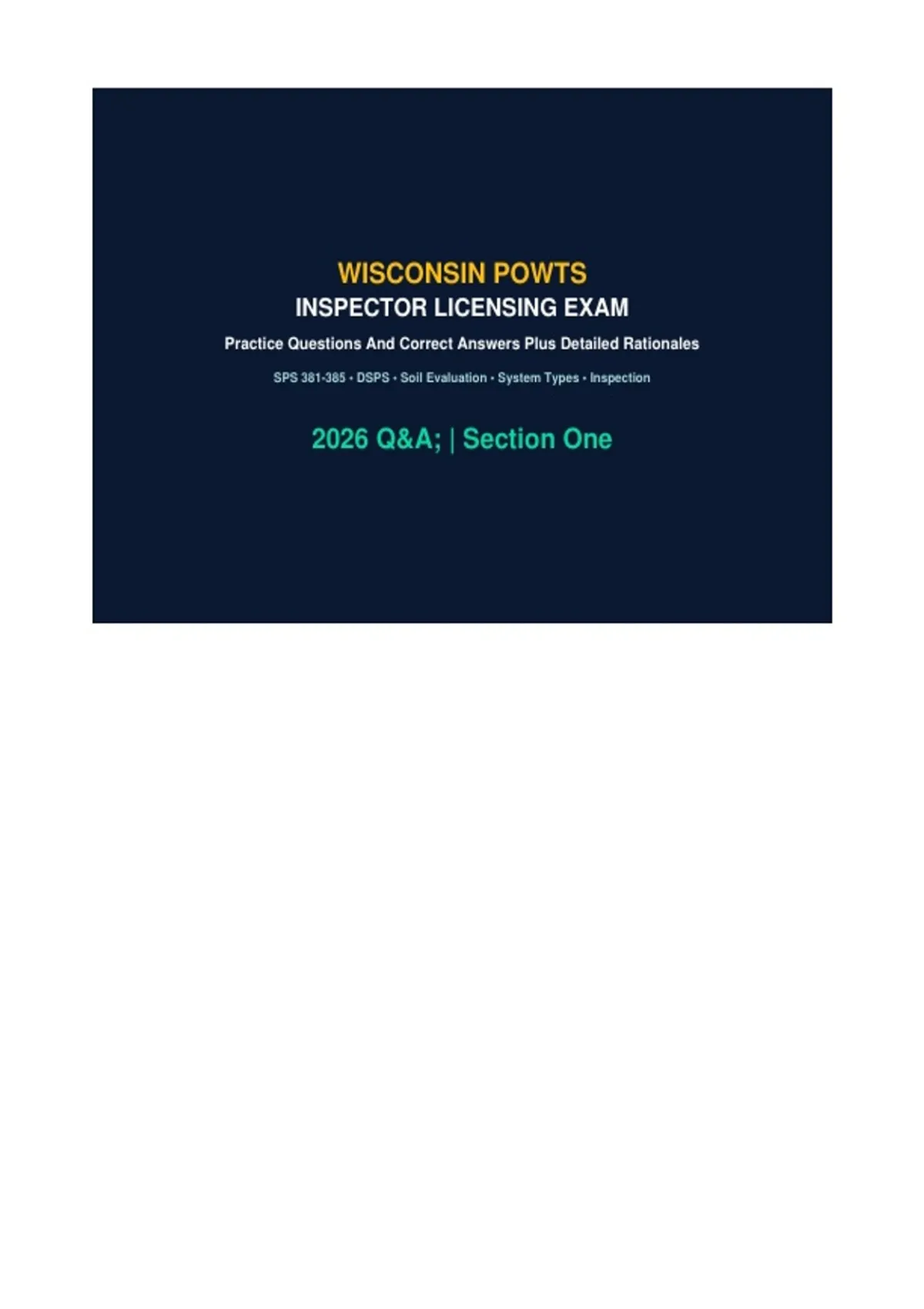 Wisconsin Powts Inspector Licensing Exam Practice Questions And Correct ...