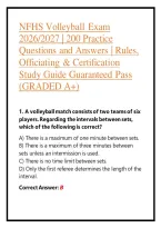 NFHS Volleyball Exam 2026&sol;2027 &vert; 200 Practice Questions and Answers &vert; Rules&comma; Officiating & Certification Study Guide Guaranteed Pass &lpar;GRADED A&plus;&rpar;