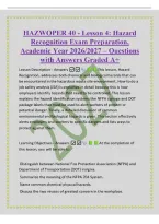 HAZWOPER 40 - Lesson 10&colon; Decontamination Exam Preparation&comma; Academic Year 2026&sol;2027 &ndash; Questions with Answers Graded A&plus; Lesson Description - Answers This lesson&comma; Decontamination&comma; explains how to establish a site decontamination plan and the importanc
