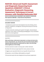 NUR 634 Advanced Health Assessment and Diagnostic Reasoning Exam Questions 2026&sol;2027 &vert; Clinical Evaluation&comma; Diagnostic Reasoning&comma; Assessment Techniques & Correct Answers with Detailed Rationales PDF
