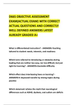 D665 Objective Assessment &NewLine;Exam&lpar;Actual Exam&rpar; With Correct &NewLine;Actual Questions And Correctly &NewLine;Well Defined Answers Latest &NewLine;Already Graded A&plus; 