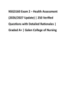 NSG3160 Exam 2 &ndash; Health Assessment &NewLine;&lpar;2026&sol;2027 Update&rpar; &vert; 250 Verified &NewLine;Questions with Detailed Rationales &vert; &NewLine;Graded A&plus; &vert; Galen College of Nursing 