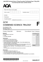 AQA GCSE Combined Science&colon; Trilogy Foundation Tier Biology Paper 1F May 2026 &NewLine;Combined Question Paper and Mark Scheme