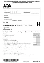 AQA GCSE Combined Science&colon; Trilogy Higher Tier Biology Paper 2H June 2026 &NewLine;Combined Question Paper and Mark Scheme