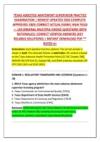 Texas Asbestos Abatement Supervisor Practice&NewLine;Examination &vert; Newest Updated 2026 Complete&NewLine;Approved 100&percnt; Correct Actual Exam&vert; High Yield&NewLine;&mdash; 120 Original Multiple-Choice Questions With&NewLine;Rationales&vert; Correct Verified Answers &lpar;Key&NewLine;Reliable Solutions&rpar; &vert; Instan