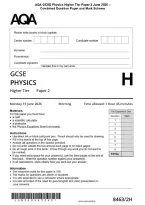 AQA GCSE Physics Higher Tier Paper 2 June 2026 &NewLine;Combined Question Paper and Mark Schem