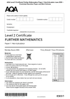 AQA Level 2 Certificate Further Mathematics Paper 1 Non-Calculator June 2026 &NewLine;Combined Question Paper and Mark Scheme