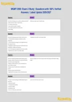 MGMT 2500&colon; Exam 2 Study &vert; Questions with 100&percnt; Verified&NewLine;Answers &vert; Latest Update 2026&sol;2027