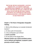 Test Bank- Human Geography&colon; A Spatial Perspective&comma; 1St Edition &lpar;Bednarz&comma; Bockenhauer & Hiebert&rpar; All Chapters 1-20 Newest Updated 2026-2027 Q&A Complete 100&percnt; Final Exam With 300 Multiple-Choice Questions And Answers Plus Detailed Rationales Rated A&plus; New Br