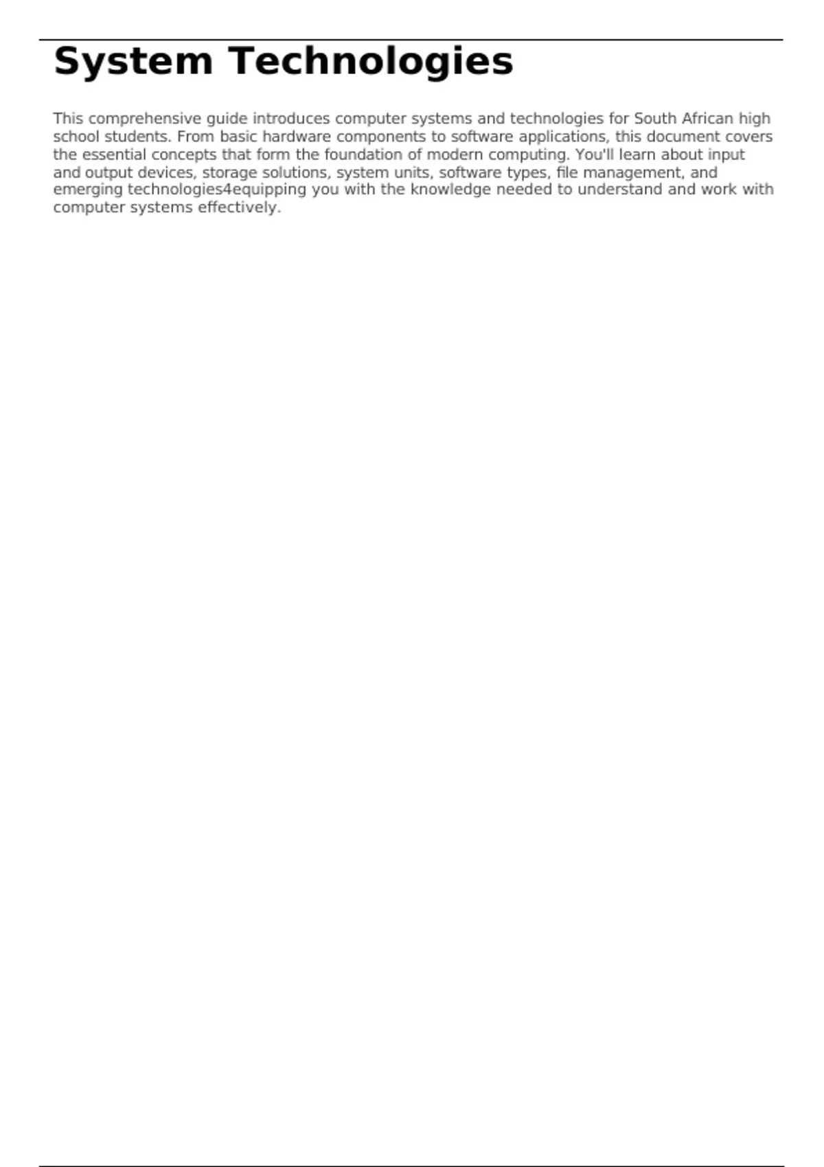 Computing Systems Notes Summary CAT Grade 12 โ System Technologies Comprehensive Study Notes ...