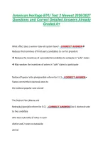 American Heritage BYU Test 2 Newest 2026&sol;2027 &NewLine;Questions and Correct Detailed Answers Already &NewLine;Graded A&plus; 