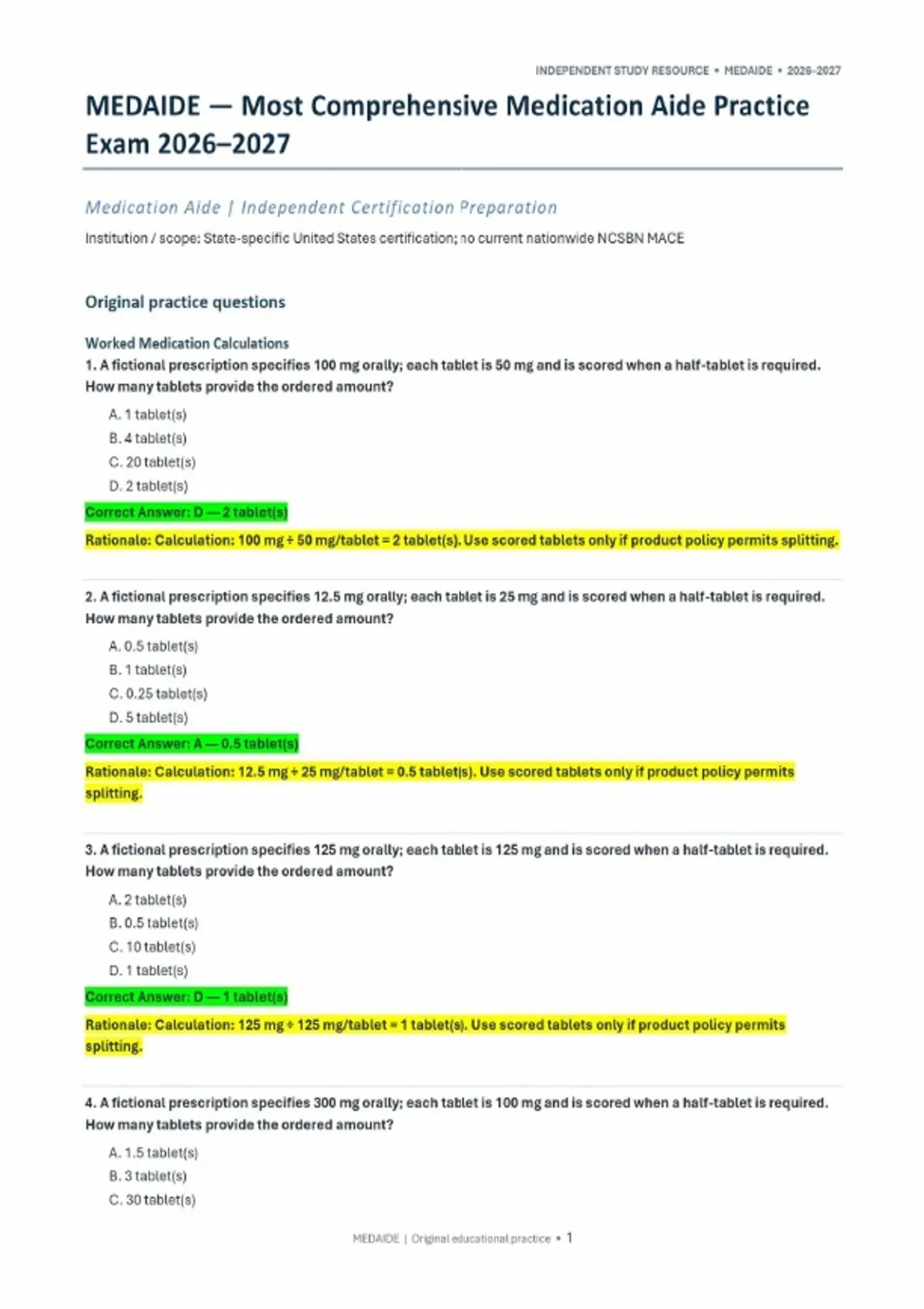 MEDAIDE Medication Aide Certification Complete Study & Exam Prep ...