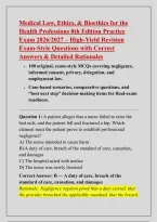 Medical Law&comma; Ethics&comma; & Bioethics for the &NewLine;Health Professions 8th Edition Practice &NewLine;Exam 2026&sol;2027 &ndash; High-Yield Revision &NewLine;Exam-Style Questions with Correct &NewLine;Answers & Detailed Rationales