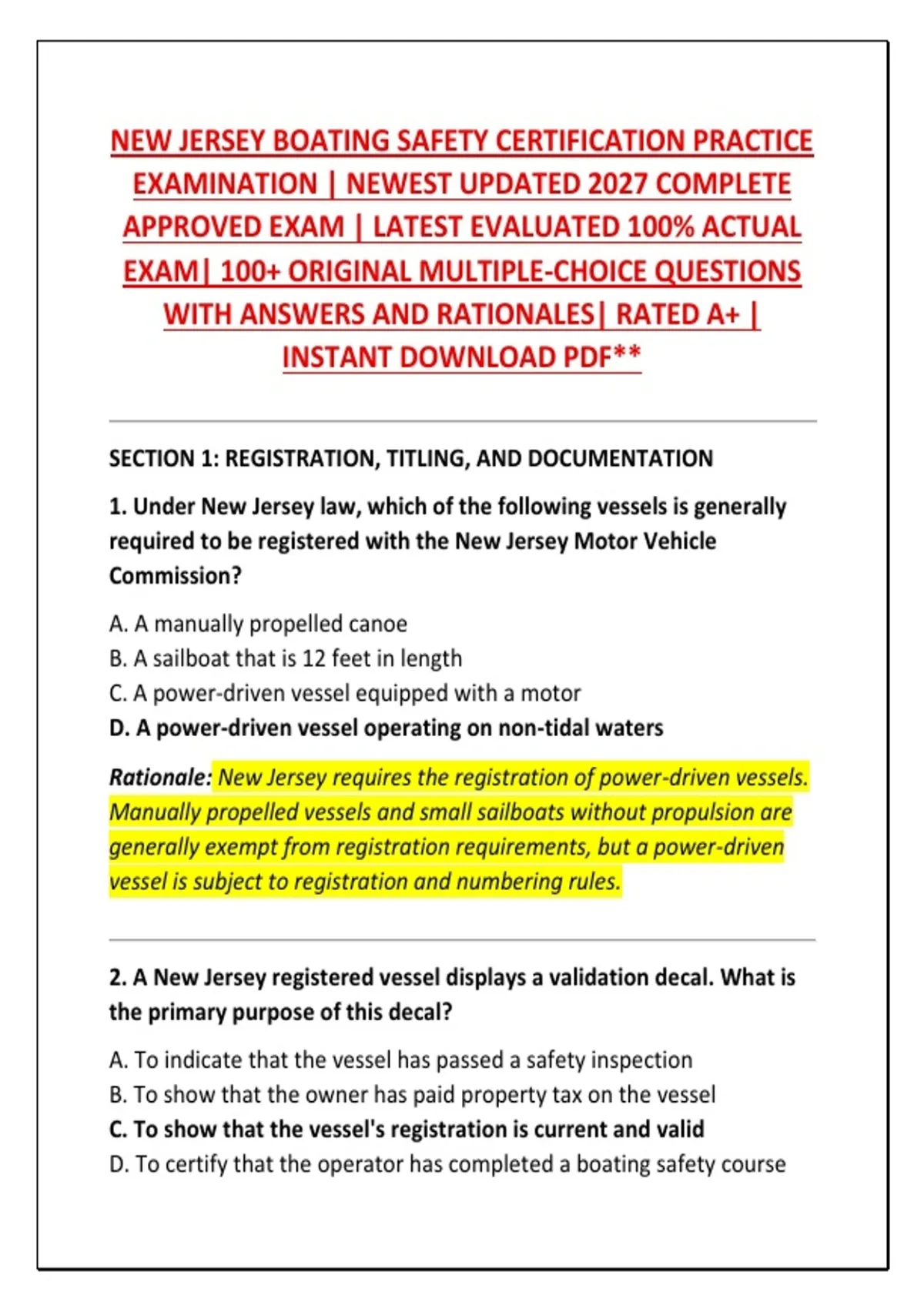 New Jersey Boating Safety Certification Practice Examination | Newest ...