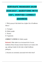 Servsafe Manager Exam &NewLine;2026&sol;2027 &vert; Questions With &NewLine;100&percnt; Verified Correct &NewLine;Answers 
