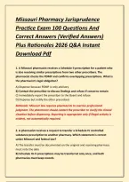 Missouri Pharmacy Jurisprudence Practice Exam 100 Questions And Correct Answers &lpar;Verified Answers&rpar; Plus Rationales 2026 Q&A Instant Download Pdf