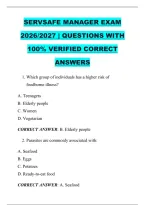 Servsafe Manager Exam &NewLine;2026&sol;2027 &vert; Questions With &NewLine;100&percnt; Verified Correct &NewLine;Answers 