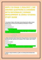 Hdfs 210 Exam 3 2026&sol;2027 &vert; 300 Verified Questions & Answers With Rationales &vert; Human Development & Family Studies Study Guide