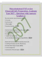 Musculoskeletal FNP review&NewLine;Fitzgerald info Preparation&comma; Academic&NewLine;Year 2027 &ndash; Questions with Answers&NewLine;Graded A&plus;&NewLine;The most common cause of acute bursitis is&colon;&NewLine;A&period; inactivity&period;&NewLine;B&period; joint overuse&period;&NewLine;C&period; fibromyalgia&period;&NewLine;D&period; bacterial infection&period; -B&NewLine;First-line trea