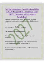 NAMs Menopause Certification &lpar;2026&rpar; EXAM Preparation&comma; Academic Year 2027 &ndash; Questions with Answers Graded A&plus; The period of endrocrinologic&comma; somatic&comma; and transitory psychologic changes that occur around the time of menopause&period; - Climacteric phase LMP