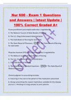 Nur 600 - Exam 1 Questions&NewLine;and Answers &vert; latest Update &vert;&NewLine;100&percnt; Correct Graded A&plus;&NewLine;Nurse practitioner prescriptive authority is regulated by&colon;&NewLine;A&period; The National Council of State Boards of Nursing&NewLine;B&period; The U&period;S&period; Drug Enforcement Administration&NewLine;C&period; The State Bo