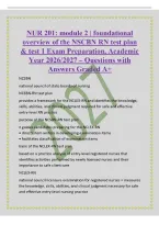 NUR 201&colon; module 2 &vert; foundational&NewLine;overview of the NSCBN RN test plan&NewLine;& test 1 Exam Preparation&comma; Academic&NewLine;Year 2026&sol;2027 &ndash; Questions with&NewLine;Answers Graded A&plus;&NewLine;NCSBN&NewLine;national council of state boards of nursing&NewLine;NCSBN-RN test plan&NewLine;provides a framework for