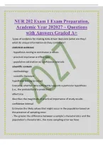NUR 202 Exam 1 Exam Preparation&comma;&NewLine;Academic Year 202027 &ndash; Questions&NewLine;with Answers Graded A&plus;&NewLine;Types of evidence for making data-driven decisions &lpar;what are they&quest;&NewLine;what do unique information do they contribute&quest;&NewLine;statistical evidence&colon;&NewLine;- hypothesis testing w c