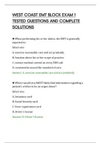 West Coast Emt Block Exam 1&NewLine;Tested Questions And Complete&NewLine;Solutions&NewLine;