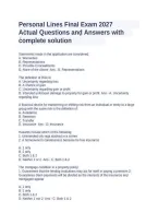 Personal Lines Final Exam 2027 &vert; Questions and Answers with Complete Solutions