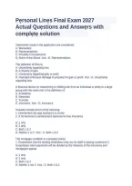 Personal Lines Final Exam 2027 &vert; Questions and Answers with Complete Solutions&NewLine;
