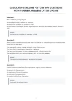 Cumulative Exam Us History 94&percnt; Questions&NewLine;With Verified Answers Latest Update&NewLine;