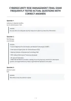 Cybersecurity Risk Management Final Exam&NewLine;Frequently Tested Actual Questions With&NewLine;Correct Answers