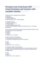 Personal Lines Final Exam 2027 &vert; Questions and Answers with Complete Solutions&NewLine;