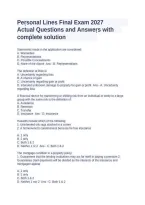 Personal Lines Final Exam 2027 &vert; Questions and Answers with Complete Solutions