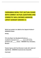 Carrabbas Menu Test &lpar;Actual Exam&rpar; &NewLine;With Correct Actual Questions And &NewLine;Correctly Well Defined Answers &NewLine;Latest Already Graded A&plus; 