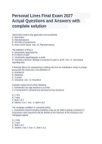 Personal Lines Final Exam 2027 &vert; Questions and Answers with Complete Solutions
