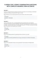 Florida Civic Literacy Examination Questions&NewLine;With Complete Answers &lpar;100&percnt; Accurate&rpar;&NewLine;