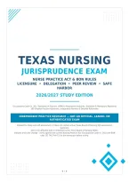 Texas Nursing Jurisprudence Exam 2026&sol;2027 &vert; Nurse Practice Act & BON Rules Q&A with Rationales &vert; Licensure&comma; Delegation &vert; Graded A&plus; &vert; Instant Download