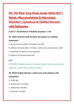 NU 185 Med-Surg Study Guide 2026&sol;2027 &vert; &NewLine;Rehab&comma; Musculoskeletal & Neurologic &NewLine;Disorders &vert; Questions & Verified Answers &NewLine;with Rationales 