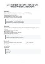 Accounting Ethics Unit 1 Questions With Verified Answers Latest Update