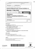 Edexcel GCSE Business Paper 1&colon; Investigating small business Some business names have been amended in this version of the 2026