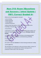 Nurs 212&colon; Exam 2Questions&NewLine;and Answers &vert; latest Update &vert;&NewLine;100&percnt; Correct Graded A&plus;&NewLine;What are the clinical judgment concepts&quest;&NewLine;-critical thinking&NewLine;-clinical reasoning&NewLine;-clinical judgment&NewLine;-situational awareness&NewLine;evidence based descriptions of behaviors that 