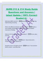 NURS 212 & 214 Study Guide&NewLine;Questions and Answers &vert;&NewLine;latest Update &vert; 100&percnt; Correct&NewLine;Graded A&plus;&NewLine;What does ADPIE stand for&quest; -Assessing&comma; Diagnosing&comma; Planning&comma;&NewLine;Implementing&comma; Evaluating&period;&NewLine;What is the difference between mood and affect&quest; -Mood is a&NewLine;more durable