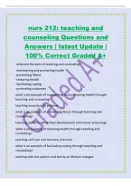 nurs 212&colon; teaching and&NewLine;counseling Questions and&NewLine;Answers &vert; latest Update &vert;&NewLine;100&percnt; Correct Graded A&plus;&NewLine;what are the aims of teaching and counceling&quest;&NewLine;-maintaining and promoting health&NewLine;-preventing illness&NewLine;-restoring health&NewLine;-facilitating coping&NewLine;-promoting