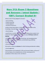 Nurs 212&colon; Exam 2 Questions&NewLine;and Answers &vert; latest Update &vert;&NewLine;100&percnt; Correct Graded A&plus;&NewLine;What are the clinical judgment concepts&quest;&NewLine;-critical thinking&NewLine;-clinical reasoning&NewLine;-clinical judgment&NewLine;-situational awareness&NewLine;evidence based descriptions of behaviors that