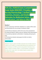 NUR 210 &sol; NUR210 Exam 4 Comprehensive Study Guide 2026&sol;2027&colon; Principles of Nursing Pharmacology &vert; Verified Practice Questions&comma; Answers&comma; and Detailed Rationales for Medication Safety&comma; Drug Classifications&comma; and Adverse Effects