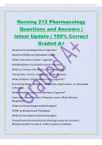 Nursing 212 Pharmacology&NewLine;Questions and Answers &vert;&NewLine;latest Update &vert; 100&percnt; Correct&NewLine;Graded A&plus;&NewLine;What are the prototype beta-2 Agonists&quest;&NewLine;Albuterol &lpar;SABA&rpar; and Salmeterol &lpar;LABA&rpar;&NewLine;What is the action of beta-2 agonists&quest;&NewLine;Bronchodilation via smooth muscle relaxati