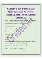 NURSING 235 FINAL Exam&NewLine;Questions and Answers &vert;&NewLine;latest Update &vert; 100&percnt; Correct&NewLine;Graded A&plus;&NewLine;A nurse is about to educate a 28-year old women on how to properly&NewLine;use female condoms&period; What factors should the nurse be mindful of&NewLine;before educating t