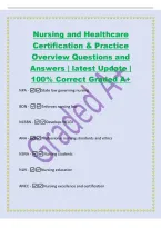 Nursing and Healthcare&NewLine;Certification & Practice&NewLine;Overview Questions and&NewLine;Answers &vert; latest Update &vert;&NewLine;100&percnt; Correct Graded A&plus;&NewLine;NPA -State law governing nursing&NewLine;BON -Enforces nursing law&NewLine;NCSBN -Develops N