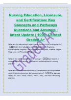 Nursing Education&comma; Licensure&comma;&NewLine;and Certification&colon; Key&NewLine;Concepts and Pathways&NewLine;Questions and Answers &vert;&NewLine;latest Update &vert; 100&percnt; Correct&NewLine;Graded A&plus;&NewLine;What are the educational requirements for entry into nursing practice&quest;&NewLine;-Entry-level education can include Dipl